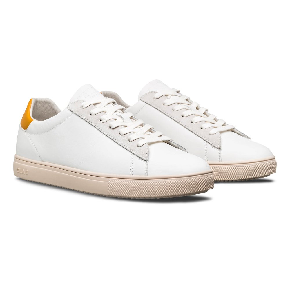 CLAE BRADLEY CALIFORNIA Shoes Womens USA817-S56 In White Leather Mineral Yellow